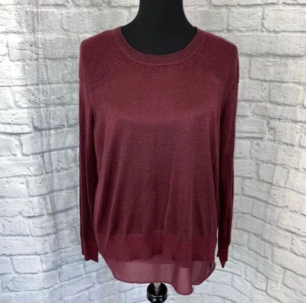 Joseph A women L crewneck Longsleeve shimmer sweater w/sheer lining flare back